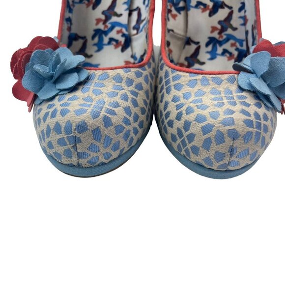 Ruby Shoo Pumps Funky Floral Embellished Heels Ladies size 6 Blue Cottage Core - Picture 3 of 8
